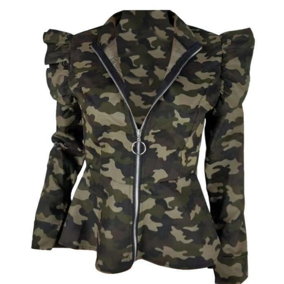 Jackets & Blazers - NWOT Frilled Camo Jacket